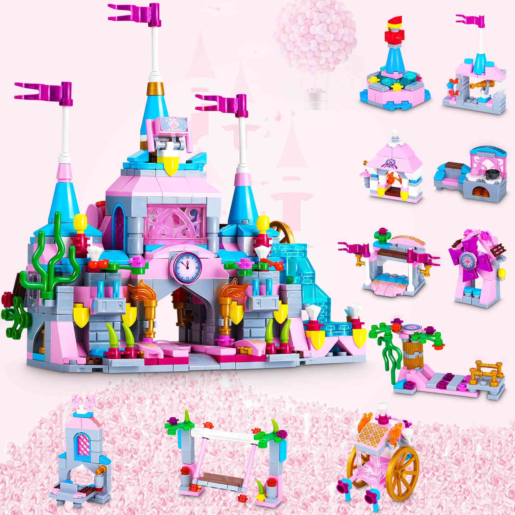 COOLJOY Classic 633012 Kreative Bausteine, 569PCS Bausteine Haus Schloss Kombinieren Sie Princess und Prince 12 Modelle mit insgesamt 25 Spielstilen Burg Konstruktionsspielzeug